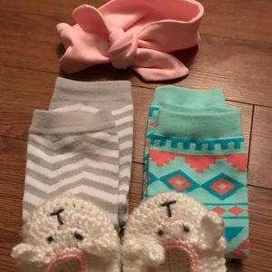 Bunny Slippers, 2 Pair Leg Warmers & Pink Headband